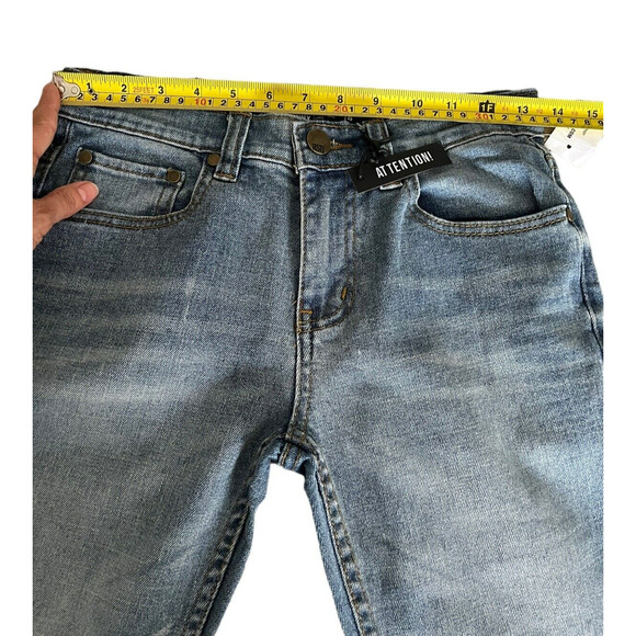 RSQ Boys Tokyo Super Skinny Jeans Medium Wash Blue Whiskered Size 14 New - Picture 6 of 10